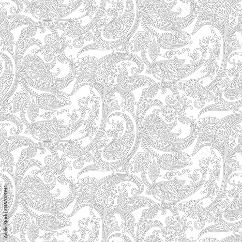 outline paisley seamless pattern on white background background