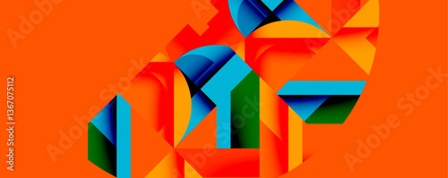 Abstract geometric artwork with interwoven angular and curved shapes, dynamic composition with smooth gradients and bold contrasts