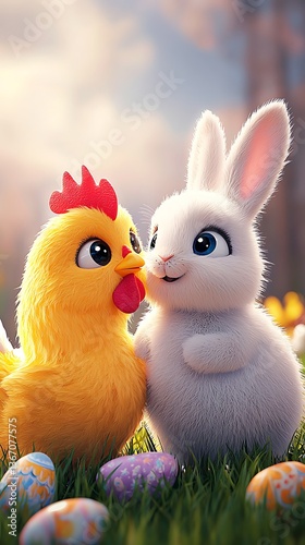 Cute Bunny and Chick Easter