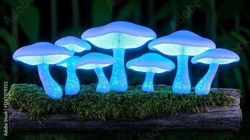 Glowing Mushrooms Forest Night.