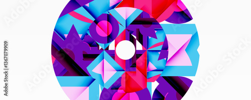 Abstract geometric artwork with interwoven angular and curved shapes, dynamic composition with smooth gradients and bold contrasts