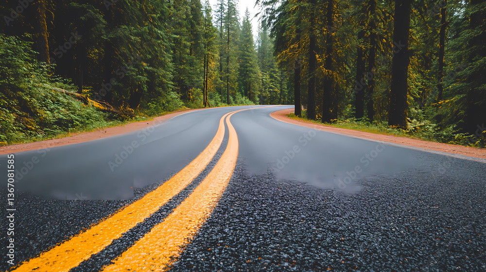 Fototapeta premium Winding Road Through Lush Forest