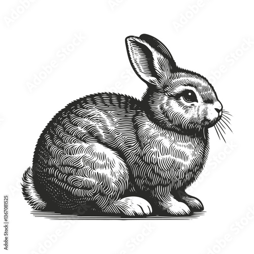 Fluffy rabbit art sketch fluffy rabbit drawing art engraving generative vector illustration. Scratch board imitation. Black and white image