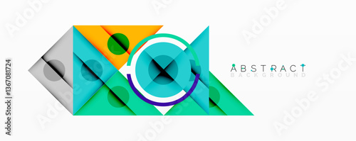 Geometric abstract design with layered triangles, circles, and gradients, forming a structured pattern with sharp contrasts and depth