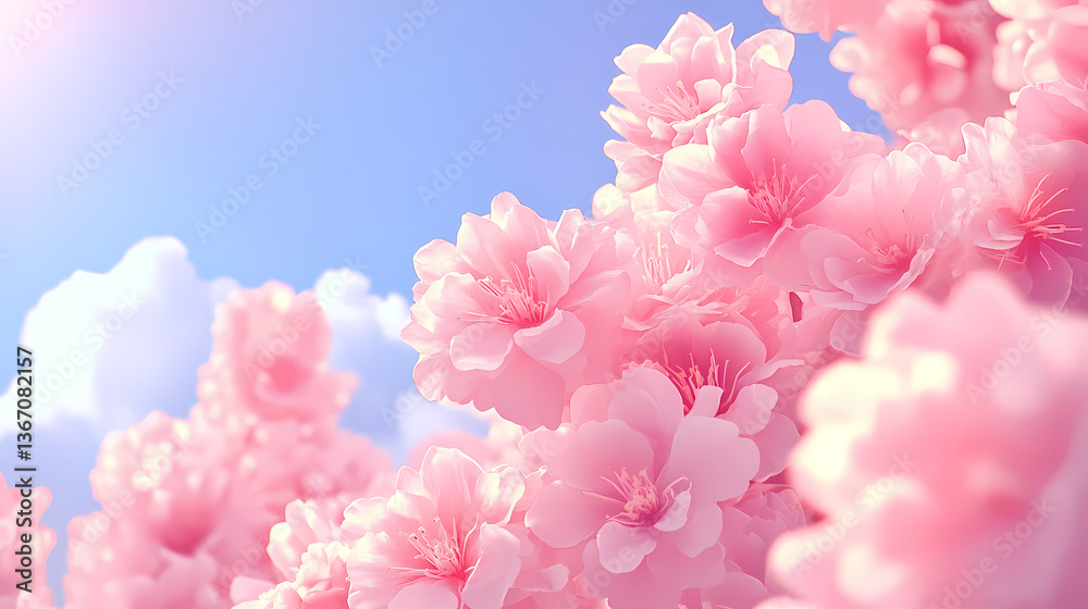 Fototapeta premium Beautiful Pink Cherry Blossoms in Spring Sky