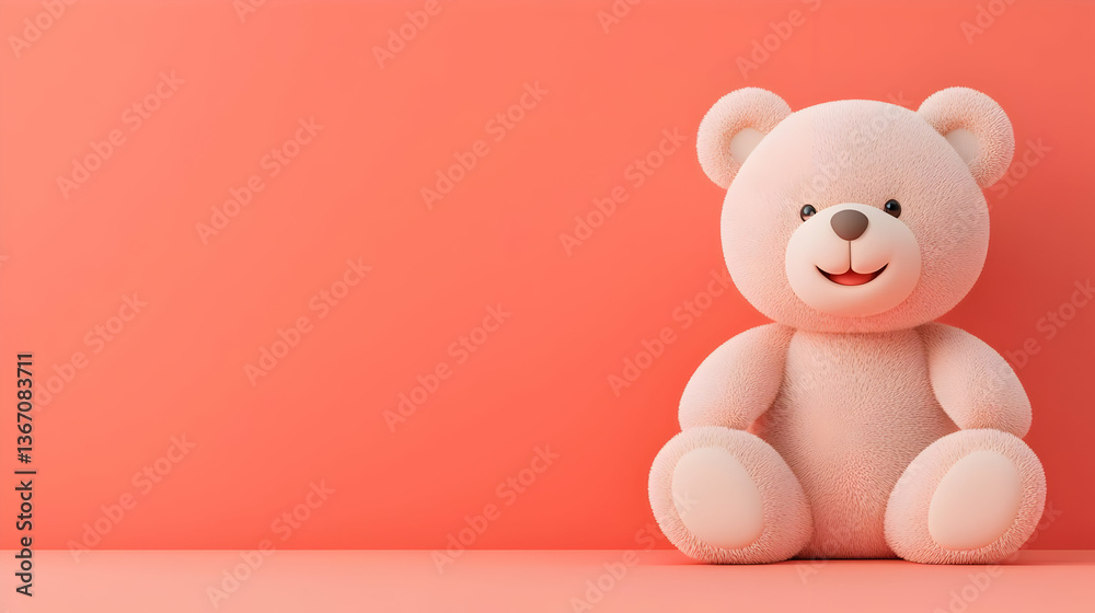 Fototapeta premium Cute and Cuddly Cartoon Teddy Bear Sitting Against Soft Background