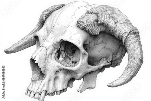 Wallpaper Mural Detailed Black and White Line Art Rendering of a Bull Skull Showcasing Intricate Textures and Forms in a Striking Monochromatic Style Torontodigital.ca