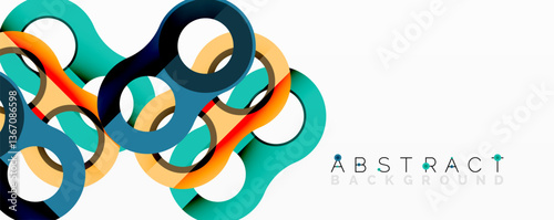 Abstract composition with intertwined circular and tubular forms creating fluid structure with gradients, depth, and sharp contrasts