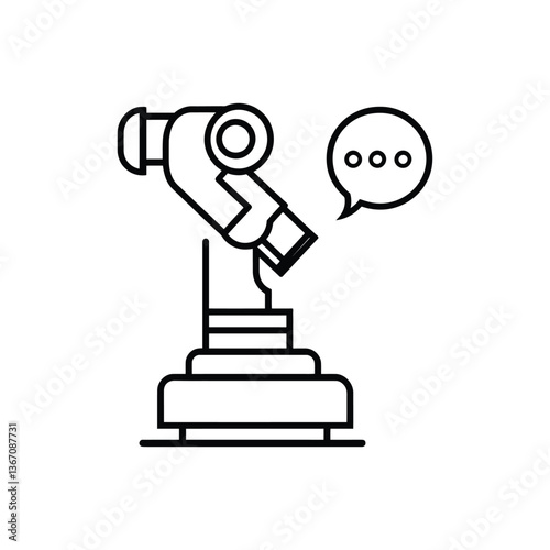 Communicative Robotic Arm: Minimalist Black-and-White Line Drawing with Speech Bubble