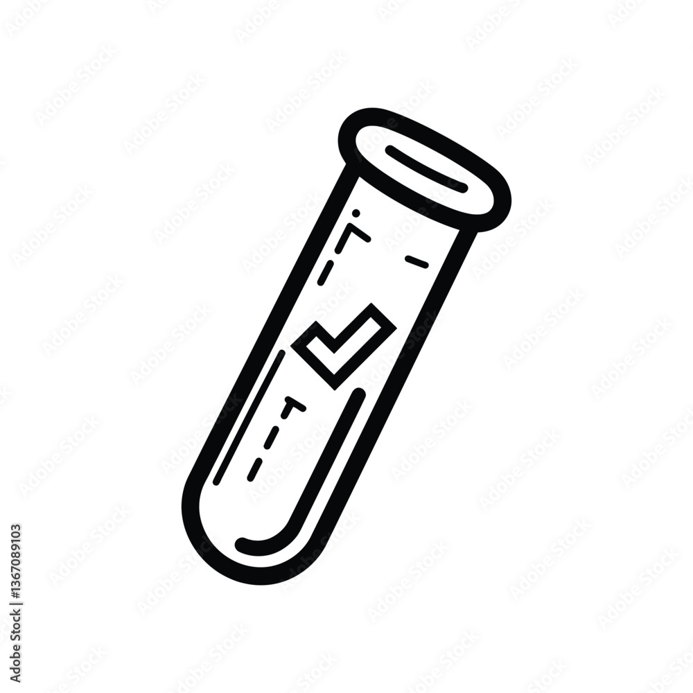 Science Approval Icon: Minimalist Black-and-White Illustration of a Test Tube with Checkmark Science Approval Icon: Minimalist Black-and-White Illustration of a Test Tube with Checkmark