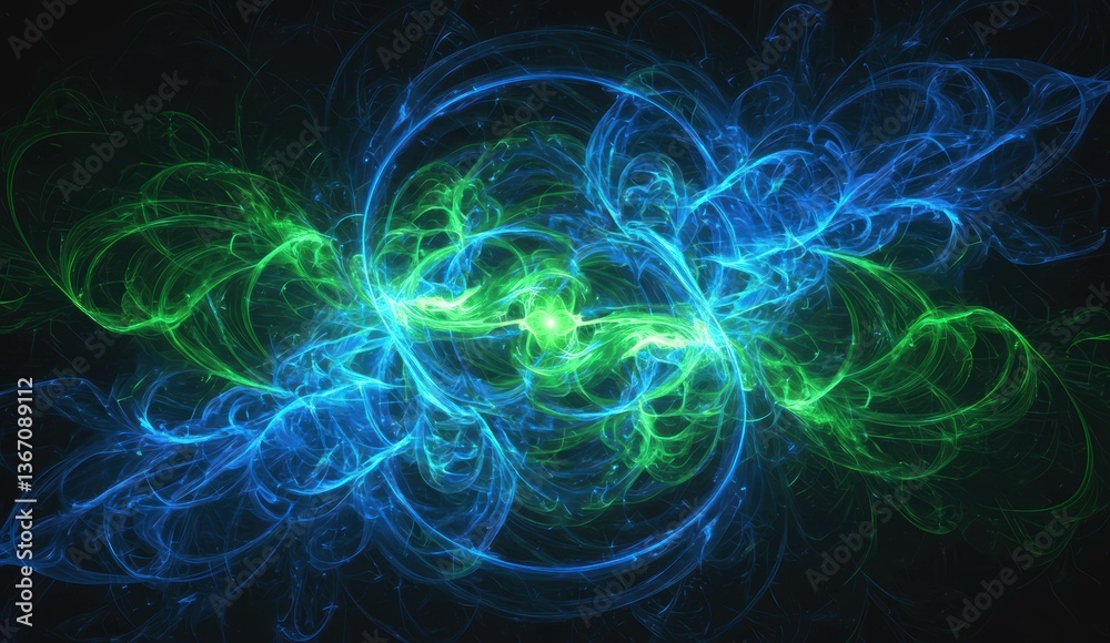 Dynamic abstract fractal art with swirling blue and green patterns, light effects, evoking energy and imagination. Dynamic abstract fractal art with swirling blue and green patterns, light effects, evoking energy and imagination.