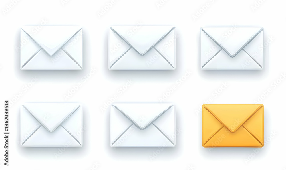 Set of Email Icons with White and Orange Envelopes for Communication Set of Email Icons with White and Orange Envelopes for Communication