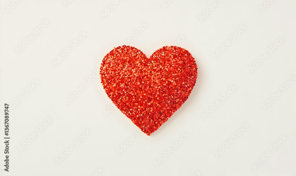 Shiny Red Heart with Sparkling Glitter Border on White Background Shiny Red Heart with Sparkling Glitter Border on White Background