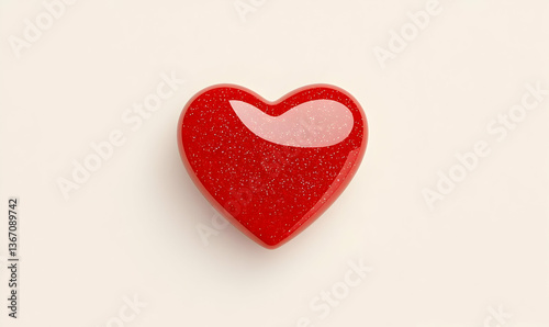 Shiny Red Heart with Sparkling Glitter Border on Soft Background