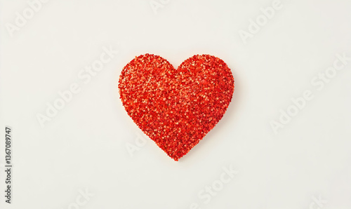 Shiny Red Heart with Sparkling Glitter Border on White Background