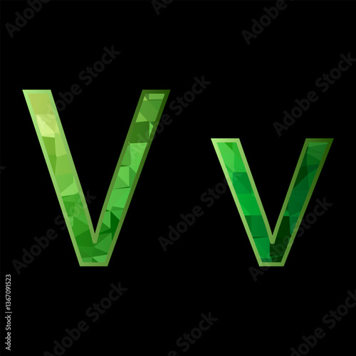 Alphabet made of green glass. Letter V. Vector illustration.	
