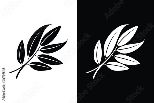Minimalist Olive Logo. Botanical Branch Silhouette Illustration