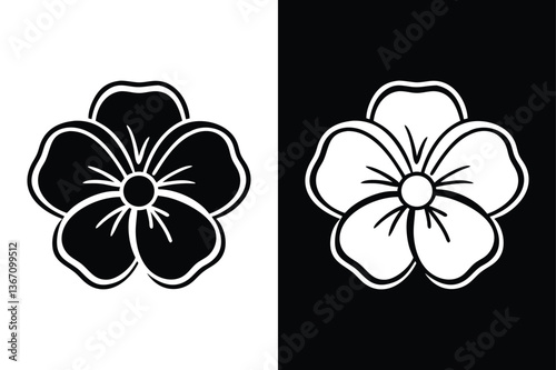 Vintage Pansy Flower Icon. Elegant Silhouette Vector Illustration