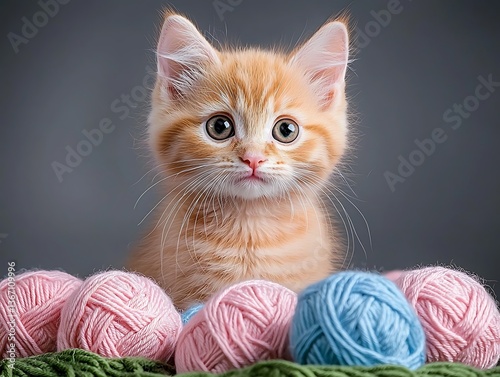 Cute ginger kitten yarn balls.
