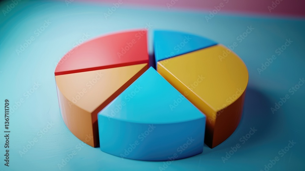 Obraz premium Vibrant 3D Colorful Pie Chart on Blue Background
