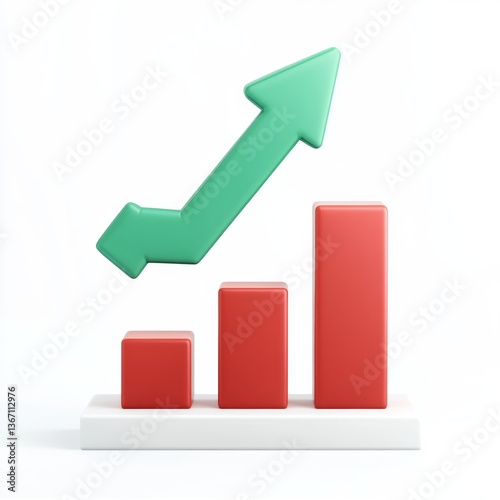 3D graphic of increasing bar chart on white background