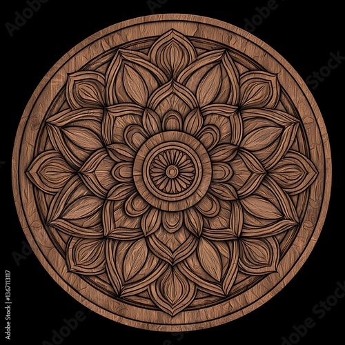 Intricate Wooden Mandala Design.