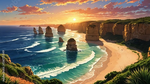 Twelve Apostles Limestone Stacks at Sunset Along Great Ocean Road