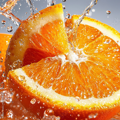 Fresh juicy orange with slice cut out