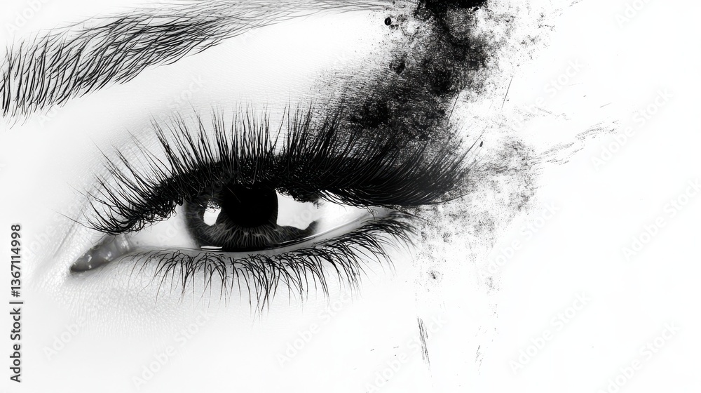 Fototapeta premium A close up of a woman's lashes with a black and white background illustration