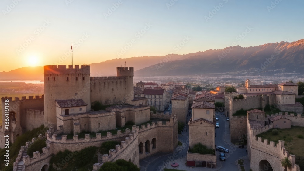 Obraz premium A Historic Fortress at the Edge of Twilight