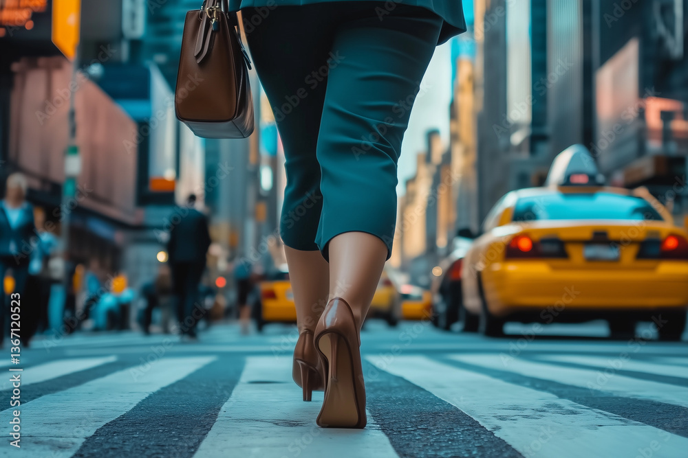 Business woman crossing the street during morning commute
Business woman crossing the street during morning commute