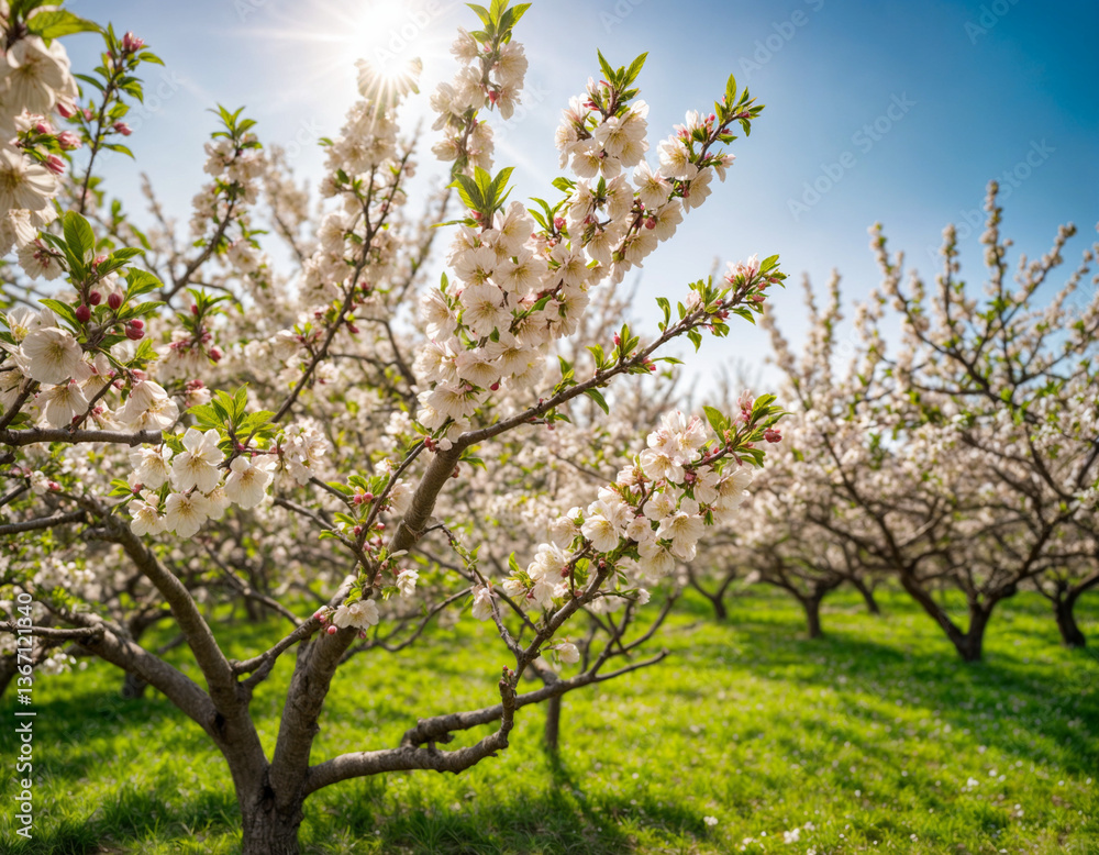 Apple flowers in spring blossom under soft sunlight- natural spring floral background. Apple tree in the spring garden. Selective focus at the central buds. Apple flowers in spring blossom under soft sunlight- natural spring floral background. Apple tree in the spring garden. Selective focus at the central buds.