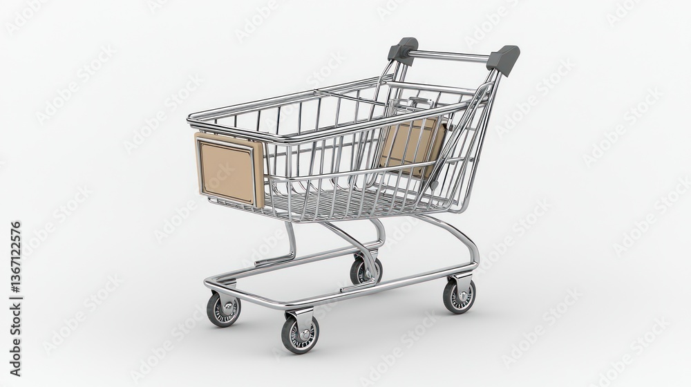 Empty Shopping Cart with Beige Label: Ready for your Products Empty Shopping Cart with Beige Label: Ready for your Products