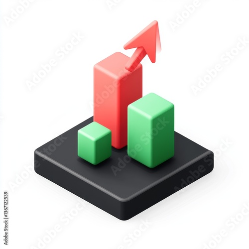3D isometric graph showing increasing growth, data visualization, isolated on white background