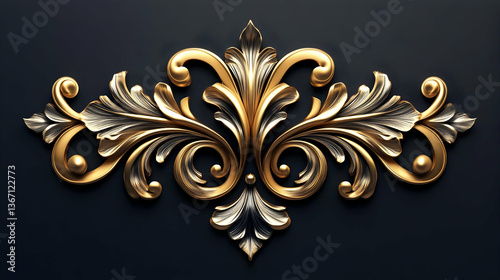 An opulent gilded floral ornament, a regal centerpiece of intricate gold and silver leaf detailing against a deep black backdrop.