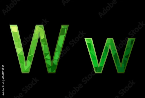 Alphabet made of green glass. Letter W. Vector illustration.	
