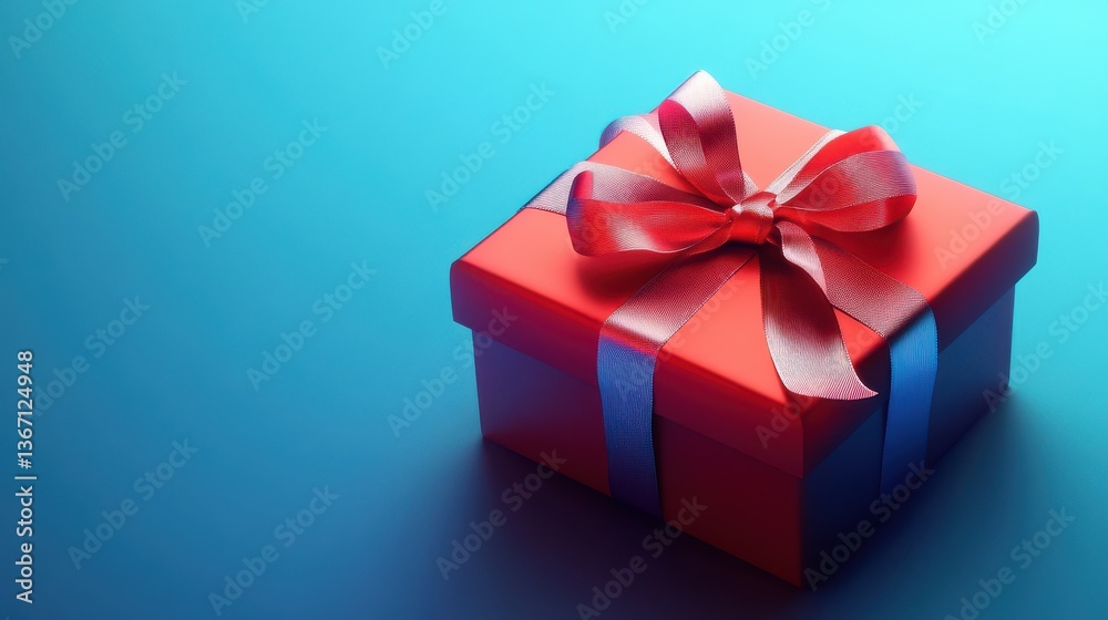 Gift box with a flowing ribbon, casting soft shadows, against a gradient blue background illustration Gift box with a flowing ribbon, casting soft shadows, against a gradient blue background illustration