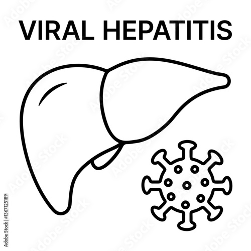 Viral Hepatitis. Vector Icon Representing Liver Hepatitis With Virus Depiction on a White Background for Health and Medical Education