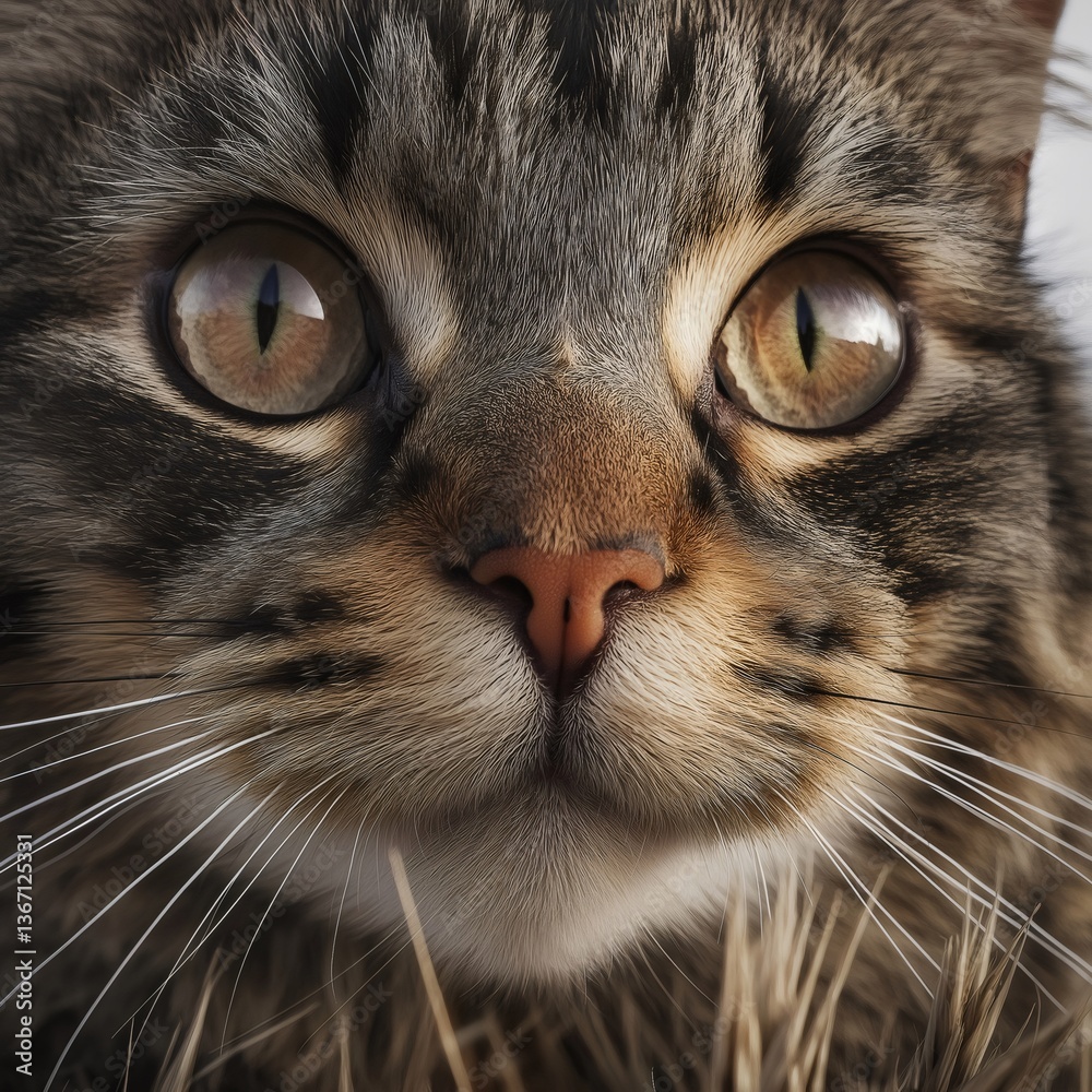 Close up of tabby cat showing brown eyes and nose. Generative ai illustrations Close up of tabby cat showing brown eyes and nose. Generative ai illustrations