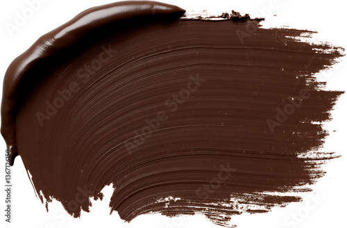 Brown paint stroke, texture, transparent background.