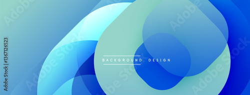 Circular abstract design with overlapping translucent circles and round shapes, blending gradients and smooth curves, creating depth, contrast, and a dynamic visual effect