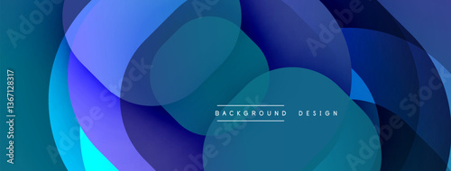 Circular abstract design with overlapping translucent circles and round shapes, blending gradients and smooth curves, creating depth, contrast, and a dynamic visual effect
