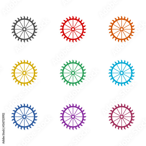 Water mill wheel icon isolated on white background. Set icons colorful