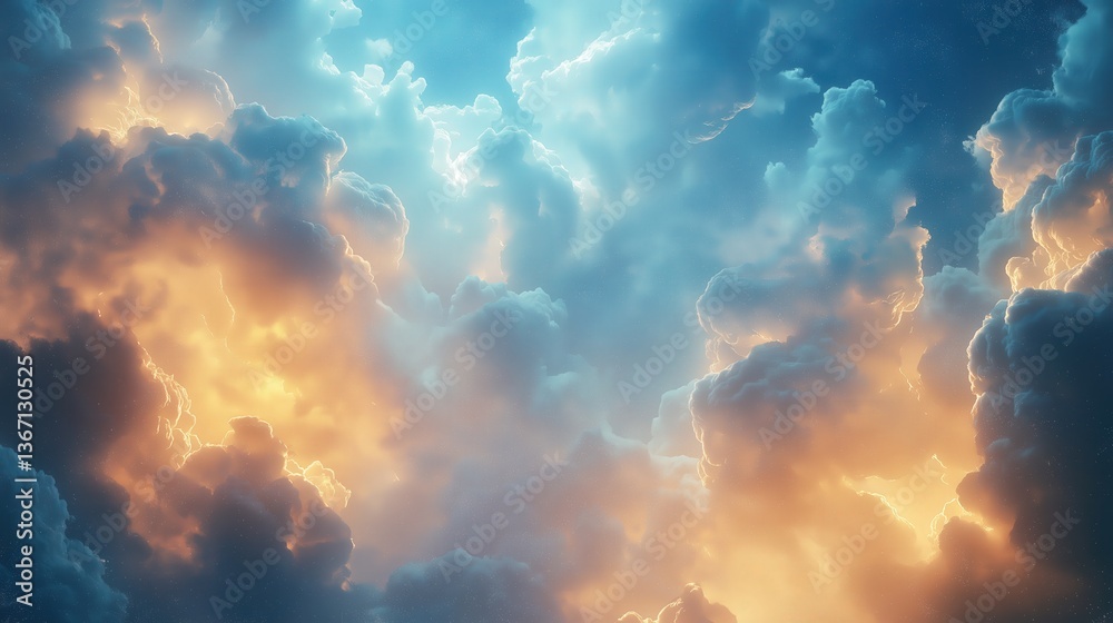 Fototapeta premium Dramatic cloudscape with golden and blue illumination in a serene sky