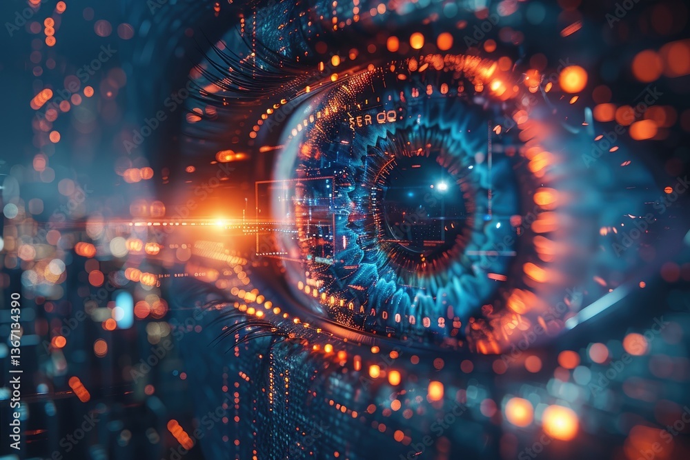 Obraz premium A futuristic eye with digital data overlay in abstract style