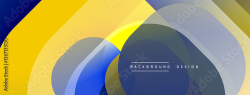 Circular abstract design with overlapping translucent circles and round shapes, blending gradients and smooth curves, creating depth, contrast, and a dynamic visual effect