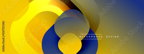 Circular abstract design with overlapping translucent circles and round shapes, blending gradients and smooth curves, creating depth, contrast, and a dynamic visual effect