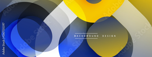 Circular abstract design with overlapping translucent circles and round shapes, blending gradients and smooth curves, creating depth, contrast, and a dynamic visual effect