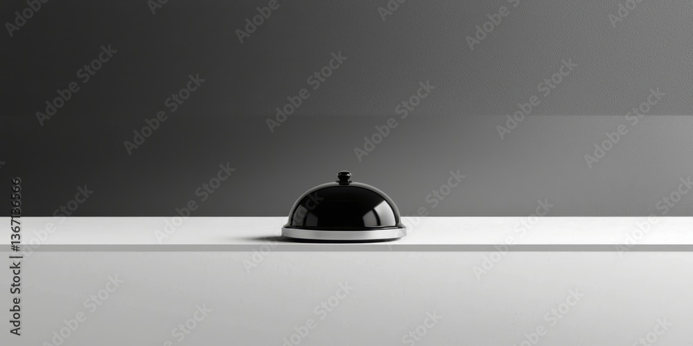 Obraz premium Close-up of a hotel reception bell on a minimalist grey background.