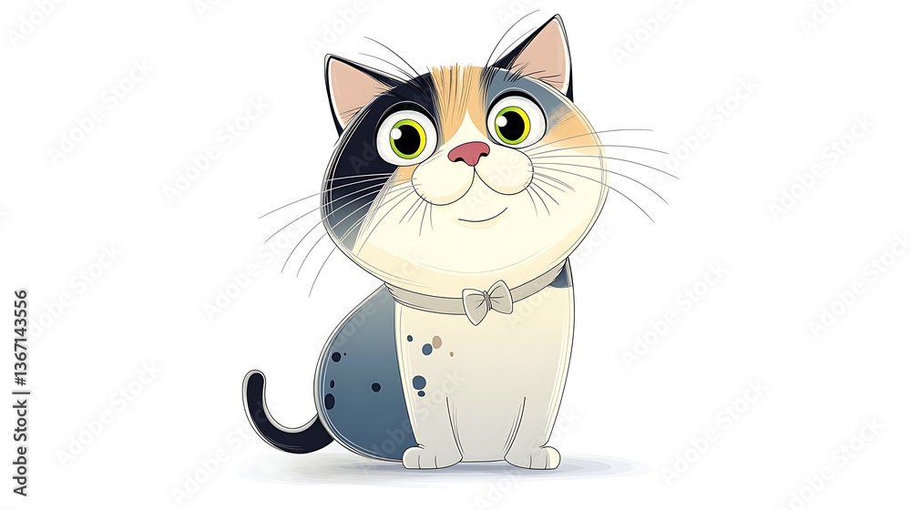 Obraz premium A cartoon cat with a white collar is sitting on a white background. AI Generated